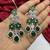 emerald green bridal jewellery set  silver toned necklace, chandelier earrings, maang tikka