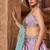 Women's Lavender Embroidered Georgette Lehenga Choli with Aqua Blue Dupatta