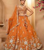 Women's Rust Orange Embroidered Georgette Lehenga Choli with Matching Dupatta