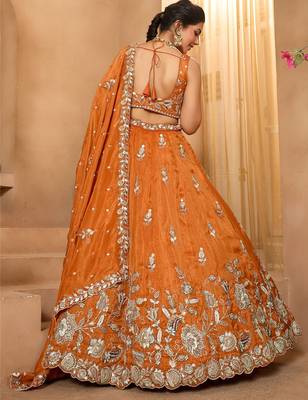 Women's Rust Orange Embroidered Georgette Lehenga Choli with Matching Dupatta 3