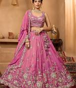 Women's Magenta Pink Embroidered Georgette Lehenga Choli with Matching Dupatta
