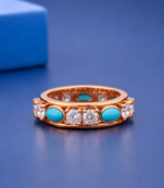 Luxury Sterling Silver& Rose Gold Platted Turquoise & Diamond Band Ring