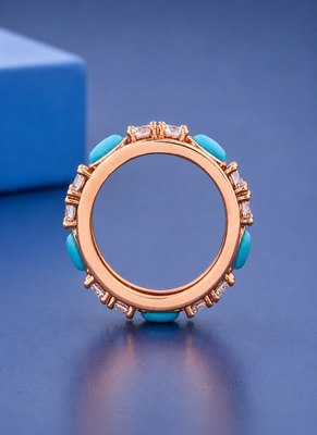 Luxury Sterling Silver& Rose Gold Platted Turquoise & Diamond Band Ring 3