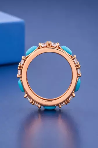 Luxury Sterling Silver& Rose Gold Platted Turquoise & Diamond Band Ring