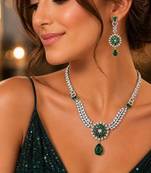 emerald green bridal jewellery set, silver cz necklace earrings, wedding choker set
