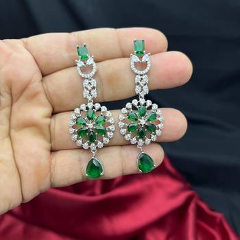 emerald green bridal jewellery set, silver cz necklace earrings, wedding choker set 3