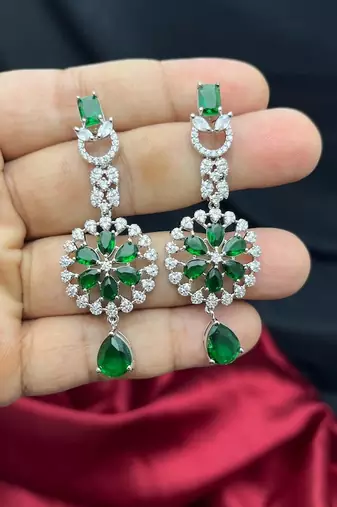 emerald green bridal jewellery set, silver cz necklace earrings, wedding choker set