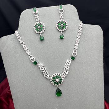 emerald green bridal jewellery set, silver cz necklace earrings, wedding choker set 4