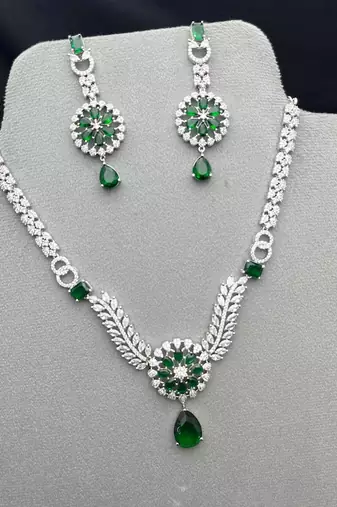 emerald green bridal jewellery set, silver cz necklace earrings, wedding choker set