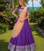 Violet Silk Semi Stitched Lehenga Choli with Meena Weaving Work