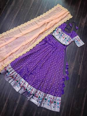 Violet Silk Semi Stitched Lehenga Choli with Meena Weaving Work 3
