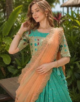 Blue Silk Semi Stitched Lehenga Choli with Meena Weaving Work 2