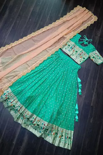Blue Silk Semi Stitched Lehenga Choli with Meena Weaving Work
