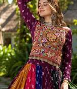 Multicolor Georgette Free Size Stitched Navratri Lehenga Choli with Kutchi Gamthi Work