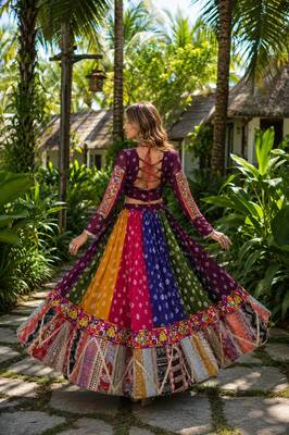 Multicolor Georgette Free Size Stitched Navratri Lehenga Choli with Kutchi Gamthi Work 2