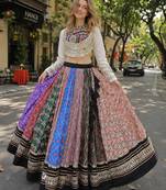 Multicolor Cotton Free Size Stitched Navratri Lehenga Choli with Gota Patti & Mirro Work