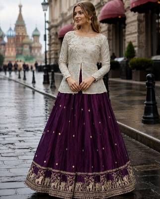Maroon Silk Free Size Stitched Lehenga Choli with Embroidery & Zari Work 1