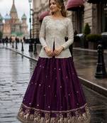 Maroon Silk Free Size Stitched Lehenga Choli with Embroidery & Zari Work