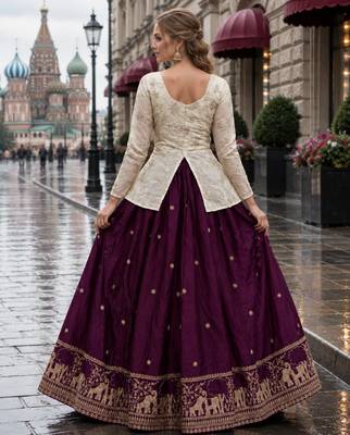 Maroon Silk Free Size Stitched Lehenga Choli with Embroidery & Zari Work 2