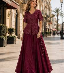 Maroon Satin Free Size Stitched Lehenga Choli with Embroidery & Sequin Work