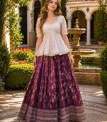 Wine Viscose Free Size Stitched Lehenga Choli with Embroidery & Sequin Work