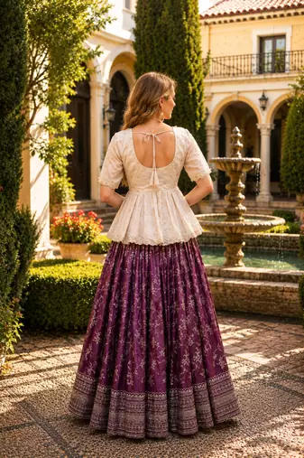 Wine Viscose Free Size Stitched Lehenga Choli with Embroidery & Sequin Work