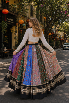 Multicolor Cotton Free Size Stitched Navratri Lehenga Choli with Gota Patti & Mirro Work 2