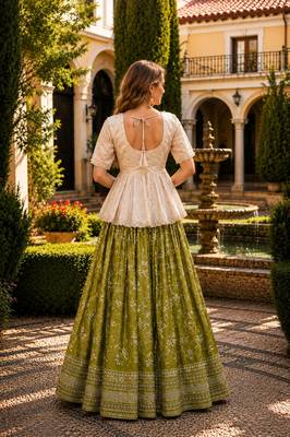 Green Viscose Free Size Stitched Lehenga Choli with Embroidery & Sequin Work 2