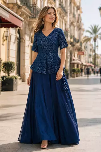 Navy-Blue Satin Free Size Stitched Lehenga Choli with Embroidery & Sequin Work
