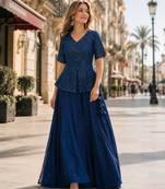 Navy-Blue Satin Free Size Stitched Lehenga Choli with Embroidery & Sequin Work