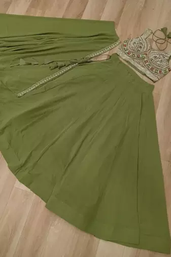 Mehendi Georgette Free Size Stitched Lehenga Choli with Embroidery & Beads Work