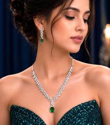 emerald green cubic zirconia bridal necklace and earrings set, art deco style