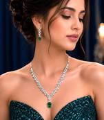 emerald green cubic zirconia bridal necklace and earrings set, art deco style
