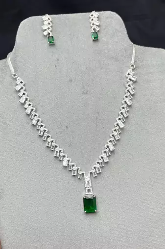 emerald green cubic zirconia bridal necklace and earrings set, art deco style