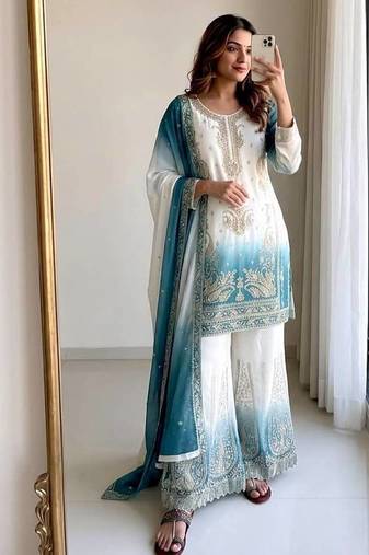 New Stylish Dual Tone Designer Palazzo Party Wear Suit Set