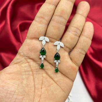 emerald marquise leaf bridal jewellery set, pear cut wedding necklace earrings 3