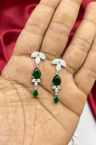 emerald marquise leaf bridal jewellery set, pear cut wedding necklace earrings
