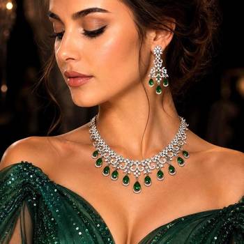 emerald green cz necklace set: indian bollywood jewellery 1