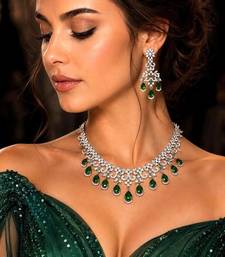 emerald green cz necklace set indian bollywood jewellery