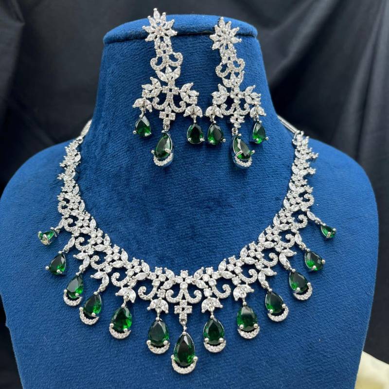 emerald green cz necklace set: indian bollywood jewellery