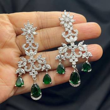 emerald green cz necklace set: indian bollywood jewellery 4