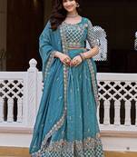 Aqua Blue Silk Blend Embroidered Lehenga Choli Set With Dupatta