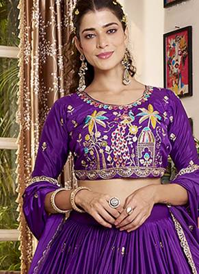 Purple Faux Crepe Silk Embroidered Lehenga Choli 2