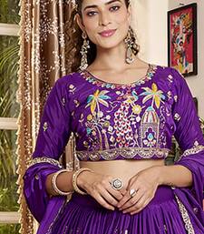 Purple Faux Crepe Silk Embroidered Lehenga Choli