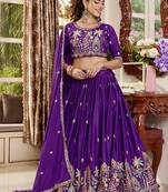 Purple Faux Crepe Silk Embroidered Lehenga Choli