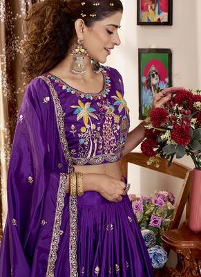 Purple Faux Crepe Silk Embroidered Lehenga Choli 3