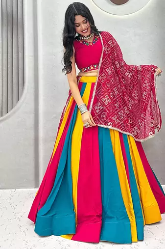 Navaratri Special Cotton Blend Lehenga Choli In Multi Color