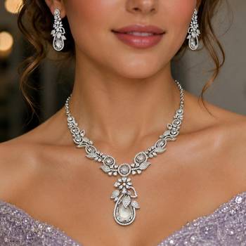 bridal cz necklace earring set marquise pear cut crystal statement jewellery 1