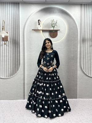 Black Cotton Blend Ribbon Work Navaratri Lehenga Choli 1