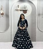 Black Cotton Blend Ribbon Work Navaratri Lehenga Choli